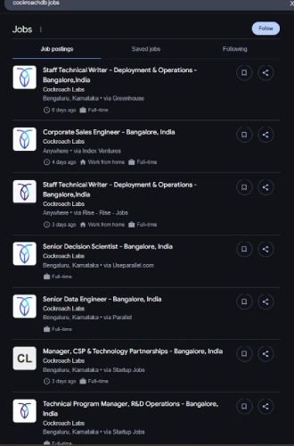 CockroachDB internship jobs in Mangaluru