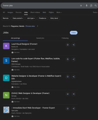 Framer internship jobs in Coimbatore